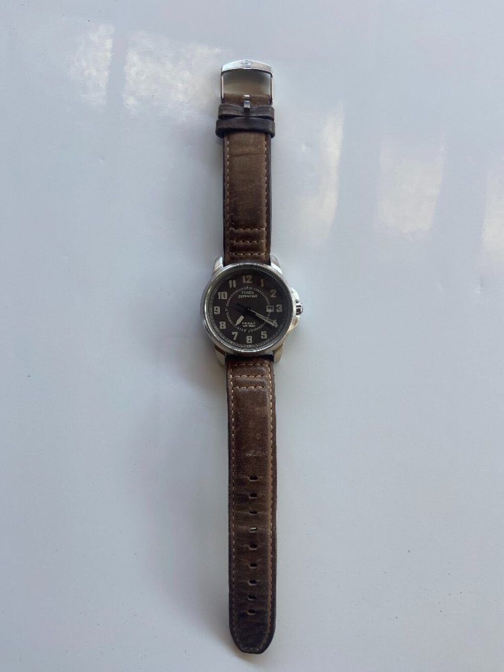 Timex Expedition Men's Quartz Field Watch Black Dial Date INDIGLO Brown Leather